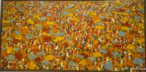 MARKET SCENE: Ablade Glover, oil on canvas,1993, 152 x 36 cm